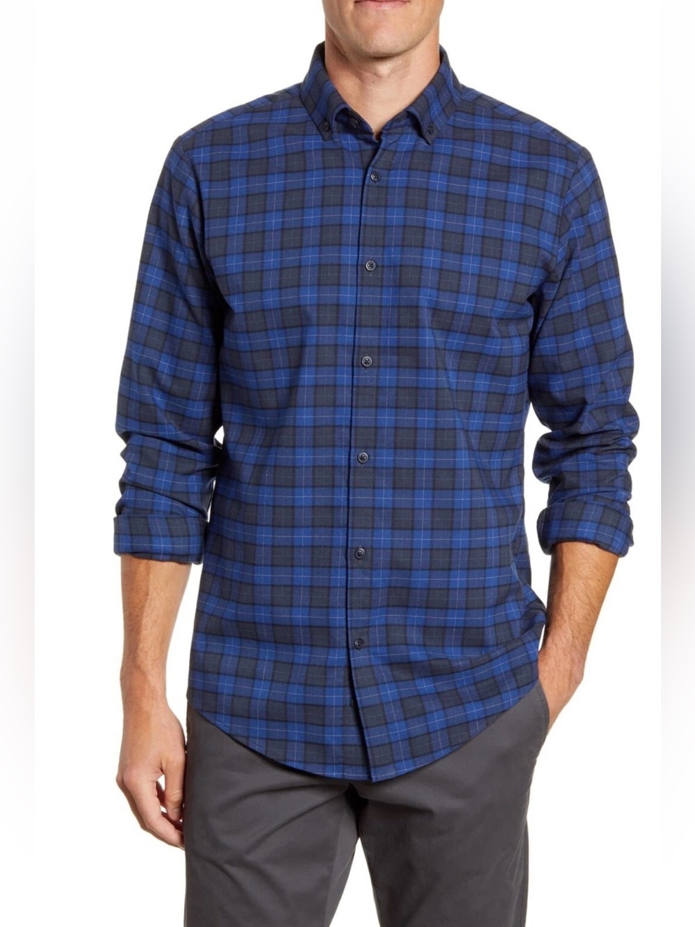 Mizzen + Main Marley Plaid Button-Down Flannel Shirt- Blue - Medium Trim Fit